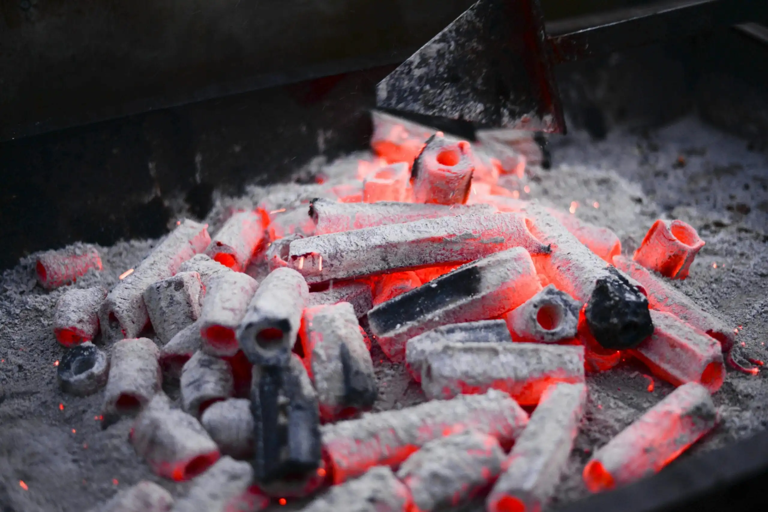 Hot charcoal briquettes